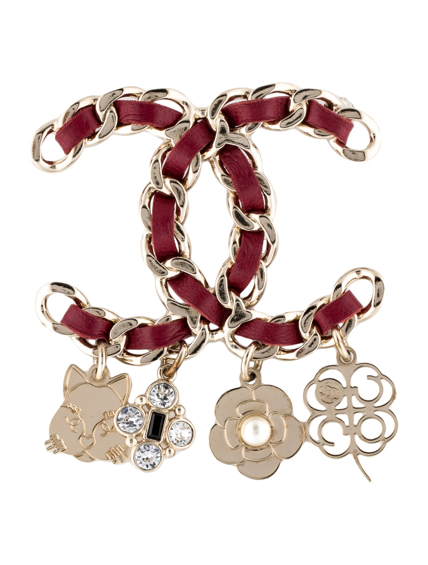 Chanel Faux Pearl, Strass & Leather CC Charm Brooch
